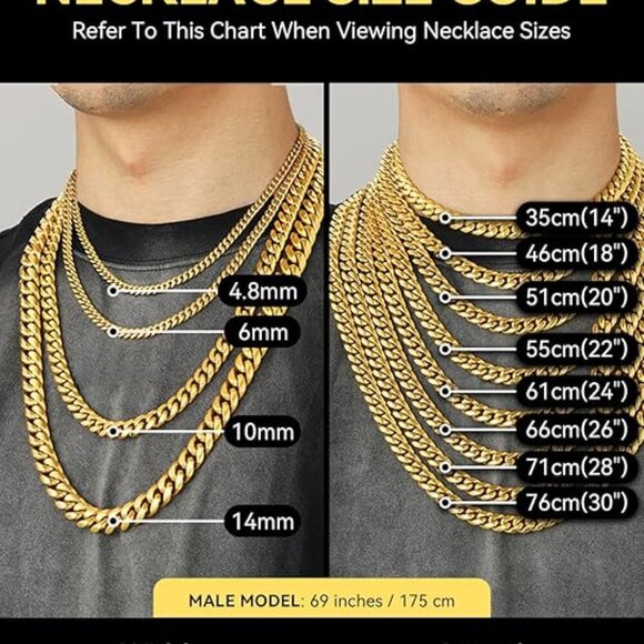 Miami Cuban Link Chain Necklace for Men Stainless Gold-4.8mm Plated Hip Hop - Picture 6 of 6